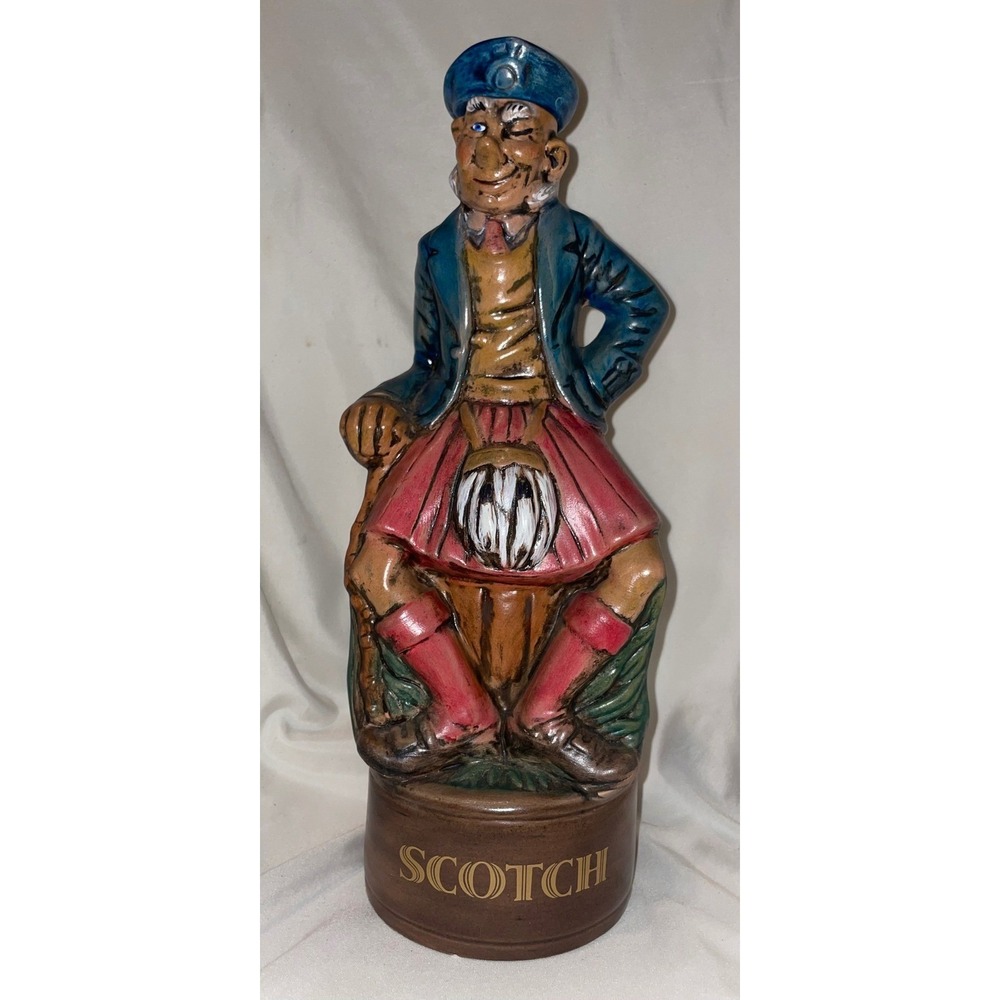 Vintage Ceramic Scotch Decanter Winking Scotsman Kilt Figural Liquor Bottle 12"